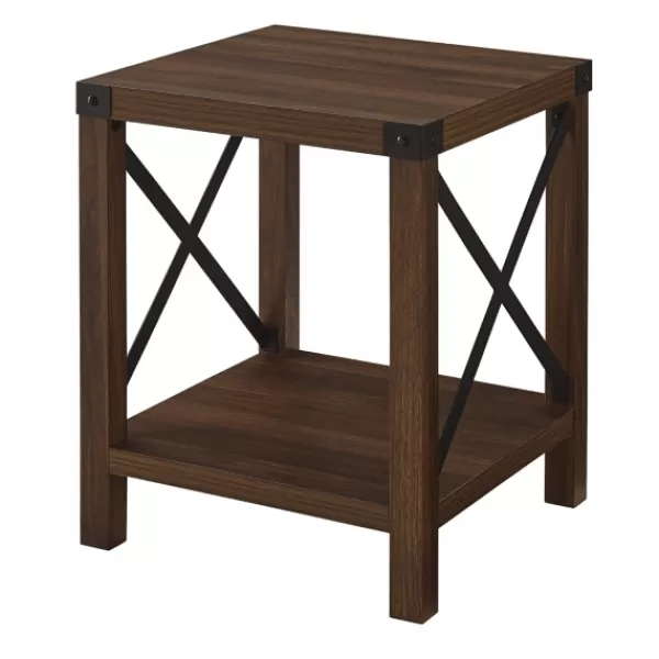 Accent & End Tables-Kirkland's Home Walnut X-Frame Rustic Wood Accent Table Brown