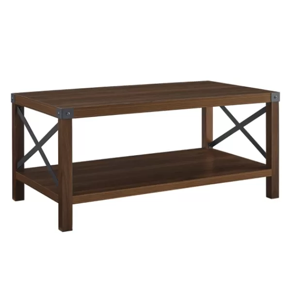 Coffee Tables-Kirkland's Home Walnut X-Frame Rustic Wood Coffee Table Brown