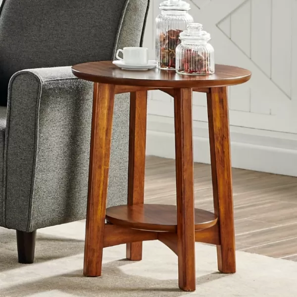 Accent & End Tables-Kirkland's Home Warm Chestnut Wood Round Accent Table Brown