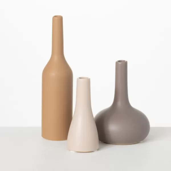 Vases-Kirkland's Home Warm Matte Ceramic Bud Vases, Set Of 3 Brown/Gray/White