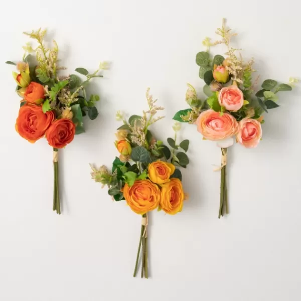 Stems & Bouquets-Kirkland's Home Warm Ranunculus Bouquets, Set Of 3 Orange/Pink/Green