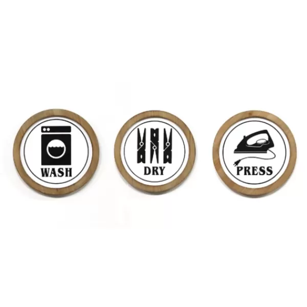 Wall Quotes & Signs-Kirkland's Home Wash Dry Press Round Framed Wall Plaques, Set Of 3 White/Black/Tan