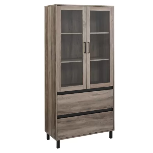 Cabinets & Sideboards-Kirkland's Home Wash Glass Door Storage Hutch Gray