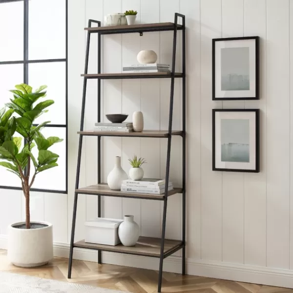 Bookshelves-Kirkland's Home Wash Industrial Ladder Bookshelf Gray