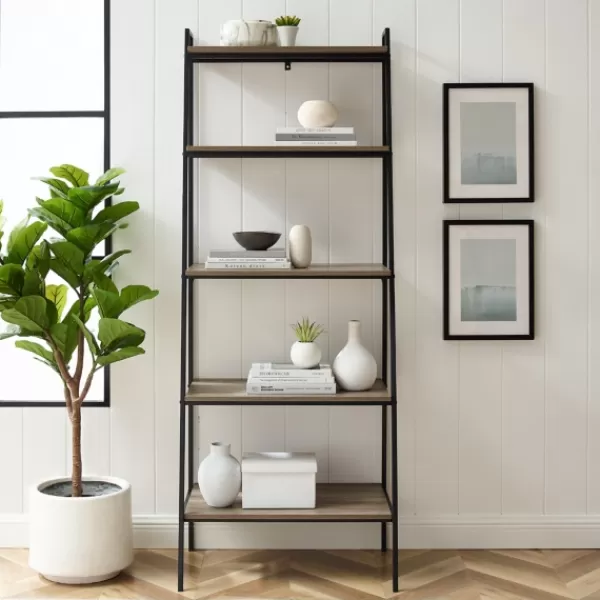 Bookshelves-Kirkland's Home Wash Industrial Ladder Bookshelf Gray