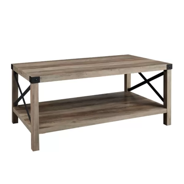 Coffee Tables-Kirkland's Home Wash Industrial X-Frame Coffee Table Gray