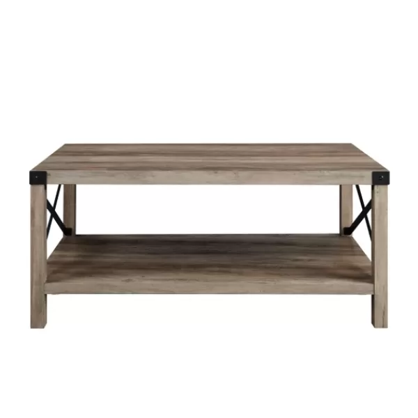 Coffee Tables-Kirkland's Home Wash Industrial X-Frame Coffee Table Gray