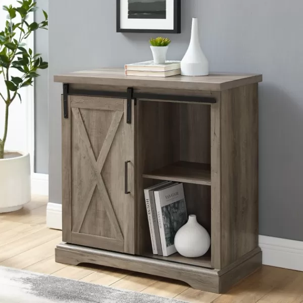 Cabinets & Sideboards-Kirkland's Home Wash Sliding Barn Door Cabinet Gray