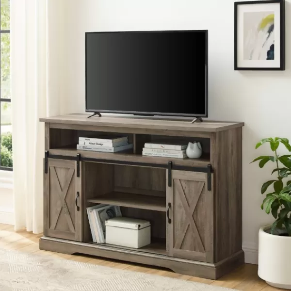 Tv Stands & Media Consoles-Kirkland's Home Wash Sliding Barn Door Highboy Tv Stand Gray