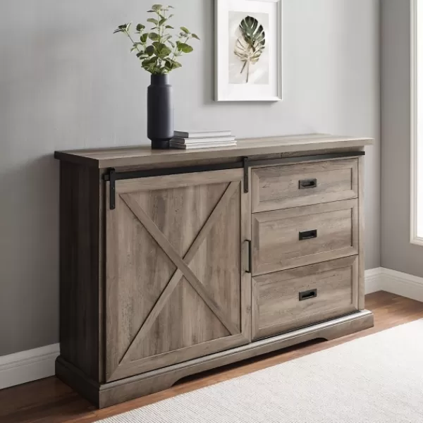 Cabinets & Sideboards-Kirkland's Home Wash Sliding Barn Door Sideboard Gray