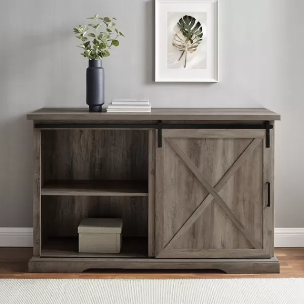 Cabinets & Sideboards-Kirkland's Home Wash Sliding Barn Door Sideboard Gray