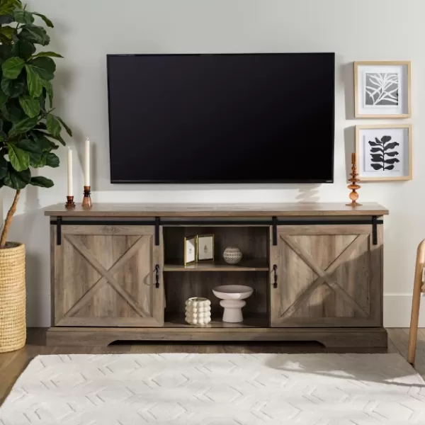 Tv Stands & Media Consoles-Kirkland's Home Wash Sliding Barn Door Tv Stand Gray