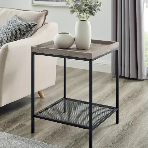 Accent & End Tables-Kirkland's Home Wash Square Tray Style Top Accent Table Gray