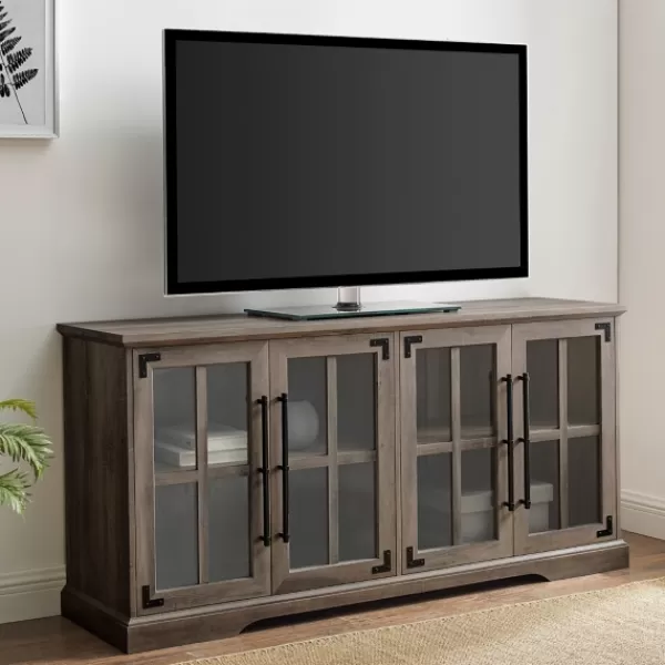 Tv Stands & Media Consoles-Kirkland's Home Wash Window 4-Door Tv Stand Gray