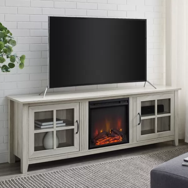 Tv Stands & Media Consoles-Kirkland's Home Wash Windowpane Fireplace Cabinet White