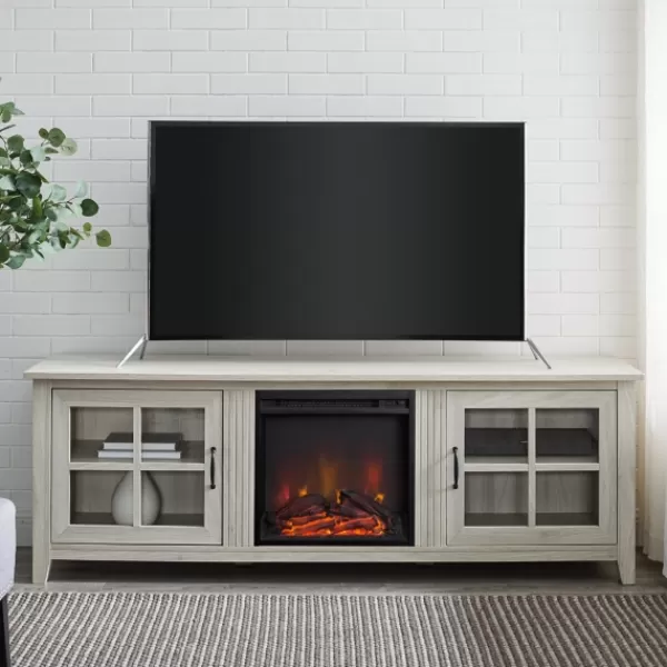 Tv Stands & Media Consoles-Kirkland's Home Wash Windowpane Fireplace Cabinet White