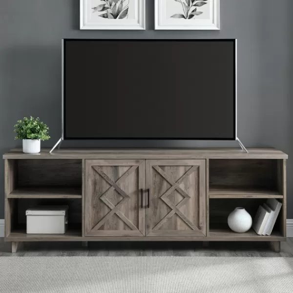 Tv Stands & Media Consoles-Kirkland's Home Wash Wood Helix Open Shelf Tv Stand Gray