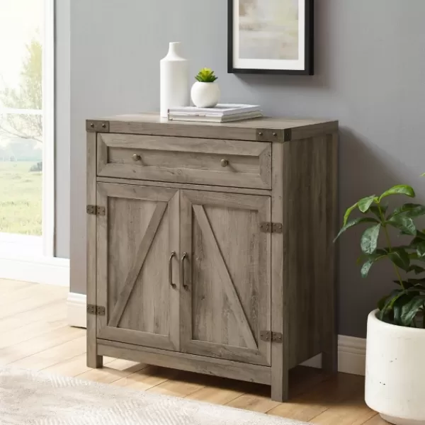 Cabinets & Sideboards-Kirkland's Home Wash Wooden And Metal Barn Door Cabinet Gray