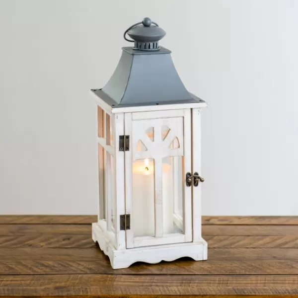 Lanterns-Kirkland's Home Wash Wooden Lantern, 16 In. White