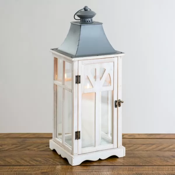 Lanterns-Kirkland's Home Wash Wooden Lantern, 21 In. White