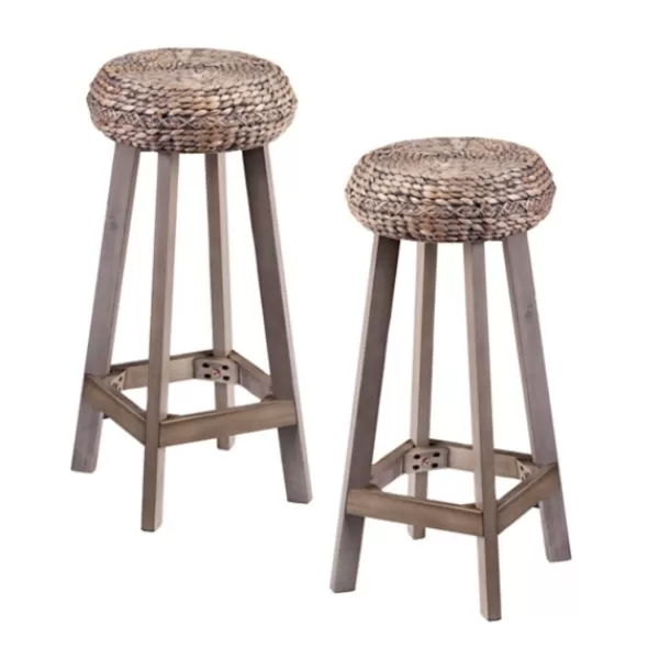 Bar Stools & Counter Height Stools-Kirkland's Home Wash Woven Hyacinth Bar Stools, Set Of 2 Gray