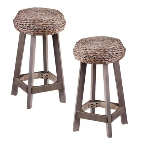 Bar Stools & Counter Height Stools-Kirkland's Home Wash Woven Hyacinth Counter Stools, Set Of 2 Gray