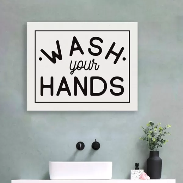 Wall Quotes & Signs-Kirkland's Home Wash Your Hands Giclee Canvas Art Print, 20X16 In. Black/White