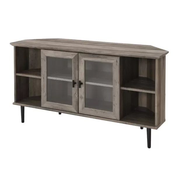 Tv Stands & Media Consoles-Kirkland's Home Washed Glass Door Corner Tv Stand Gray