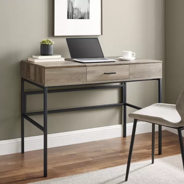 Office Furniture-Kirkland's Home Washed Lift Top Storage Desk Gray