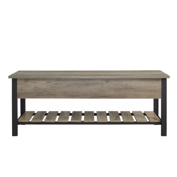 Entryway Furniture-Kirkland's Home Washed Lift-Top Storage Bench Gray