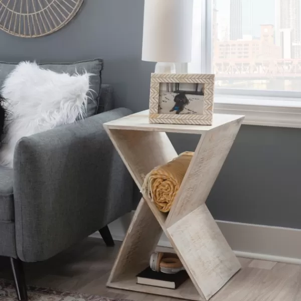 Accent & End Tables-Kirkland's Home Washed Mango Wood Hourglass Accent Table White