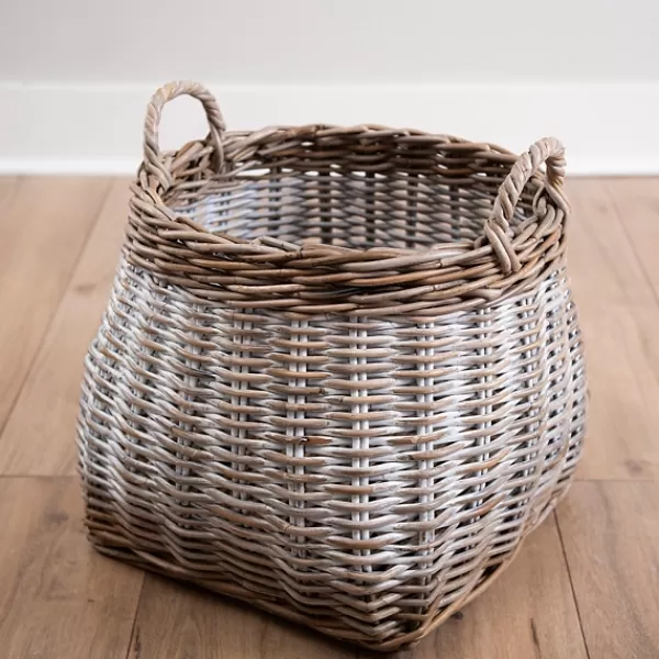 Baskets & Boxes-Kirkland's Home Washed Melanie Round Belly Wicker Basket White