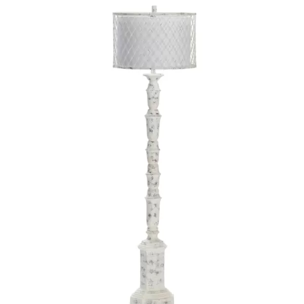 Floor Lamps-Kirkland's Home Washed Resin Encased Shade Floor Lamp White