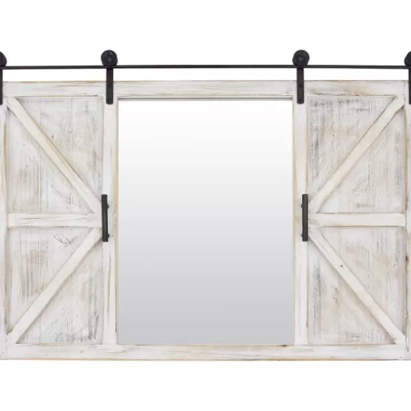 Decorative Mirrors-Kirkland's Home Washed Sliding Barn Door Wall Mirror White