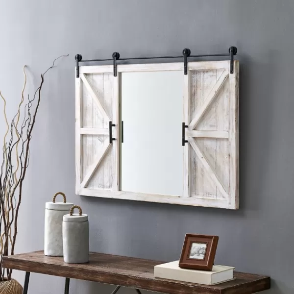 Decorative Mirrors-Kirkland's Home Washed Sliding Barn Door Wall Mirror White