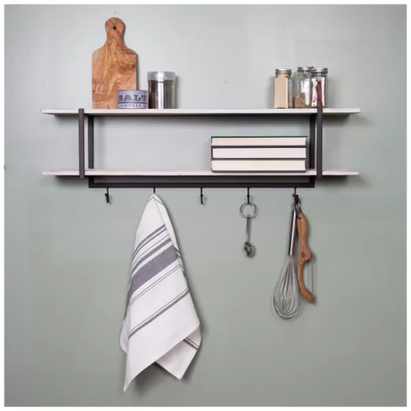 Shelves-Kirkland's Home Washed Two Tier Metal And Wood Wall Shelf White