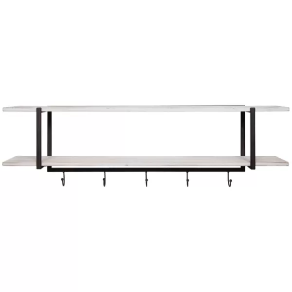 Shelves-Kirkland's Home Washed Two Tier Metal And Wood Wall Shelf White