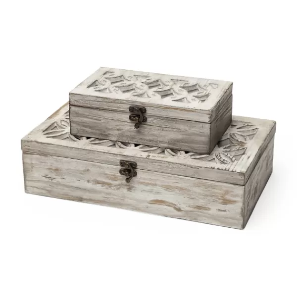 Baskets & Boxes-Kirkland's Home Washed Wood Boxes, Set Of 2 White