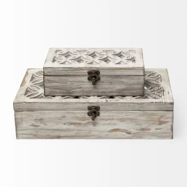 Baskets & Boxes-Kirkland's Home Washed Wood Boxes, Set Of 2 White