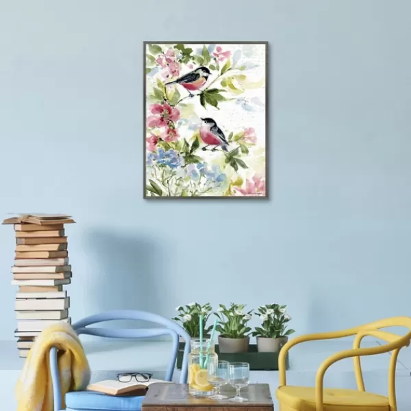 Canvas Art-Kirkland's Home Watercolor Birds I Framed Canvas Art Print Green/Red/White