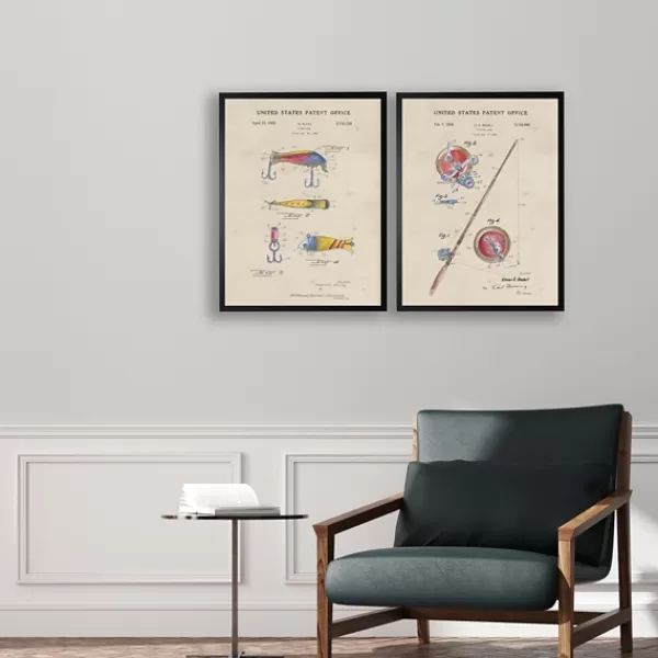 Framed Art-Kirkland's Home Watercolor Fish And Lure Patent Framed Art Print Multi