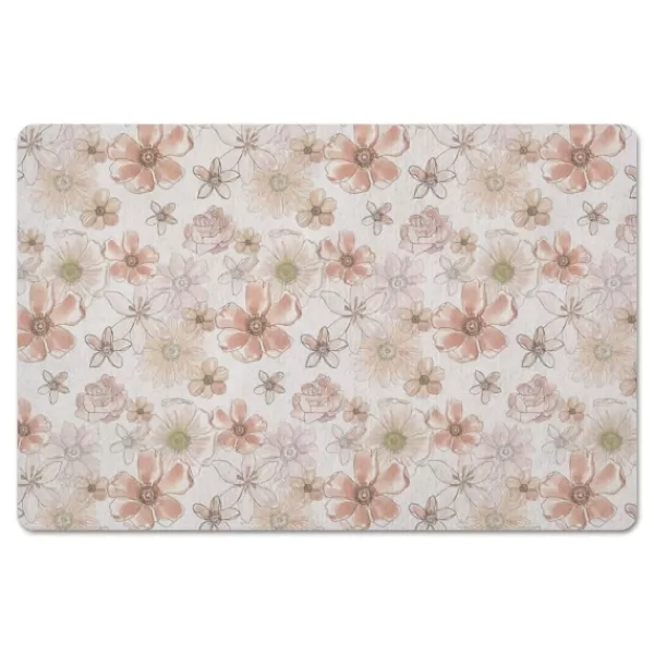 Kitchen & Floor Mats-Kirkland's Home Watercolor Flowers Kitchen Mat White