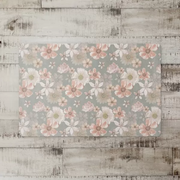 Kitchen & Floor Mats-Kirkland's Home Watercolor Flowers Kitchen Mat Green