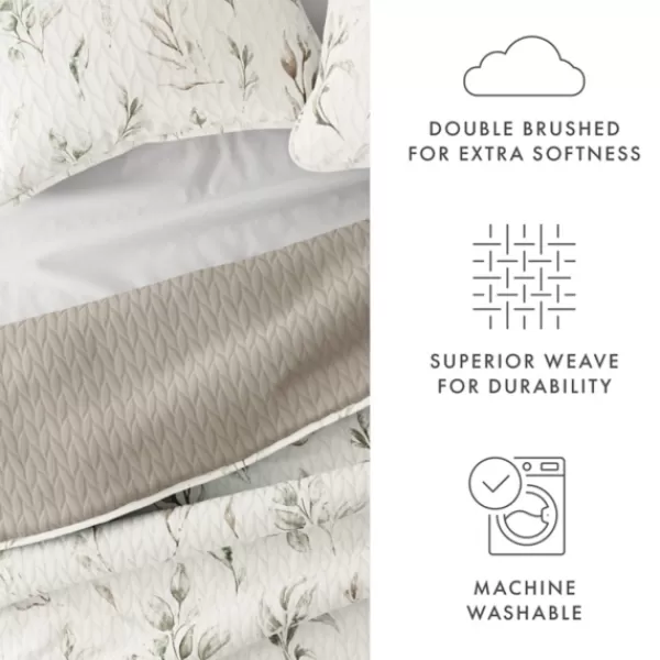 Quilts-Kirkland's Home Watercolor Leaves Reversible 3-Pc. King Quilt Set White/Green/Tan