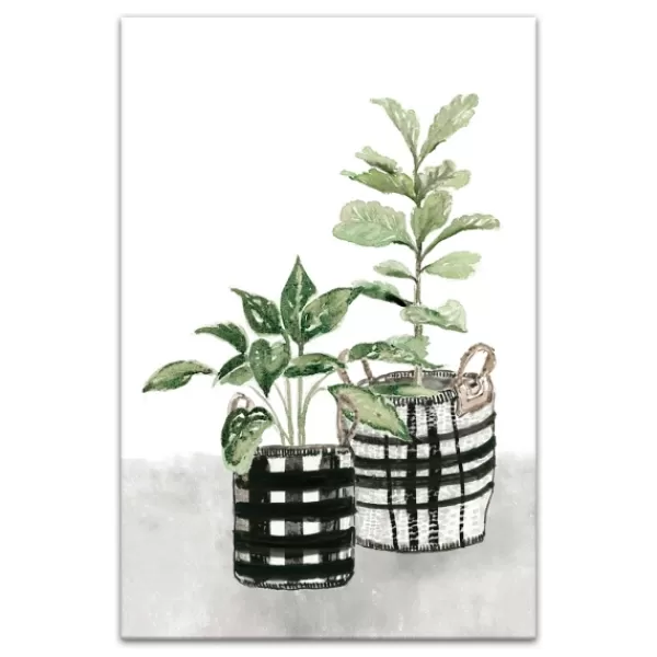 Canvas Art-Kirkland's Home Watercolor Plaid Vase Canvas Art Print, 20X30 In. Green/Black