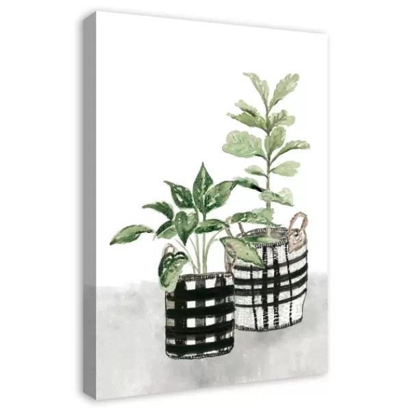 Canvas Art-Kirkland's Home Watercolor Plaid Vase Canvas Art Print, 20X30 In. Green/Black