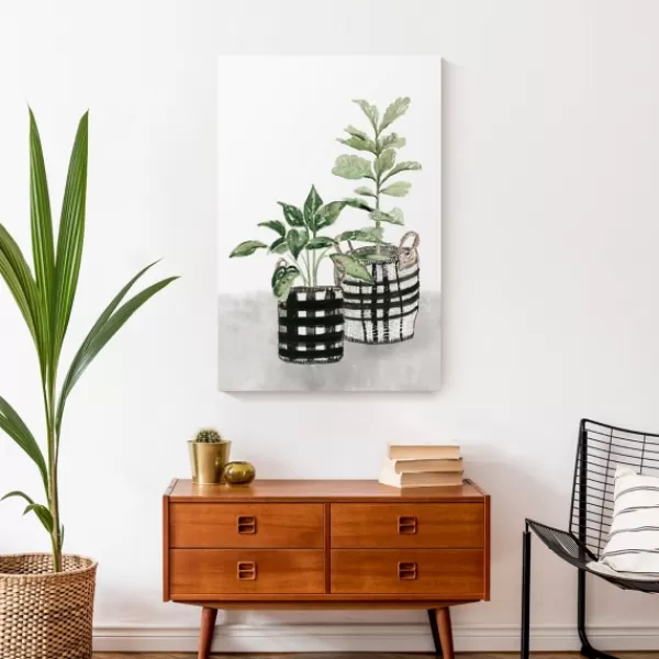 Canvas Art-Kirkland's Home Watercolor Plaid Vase Canvas Art Print, 20X30 In. Green/Black