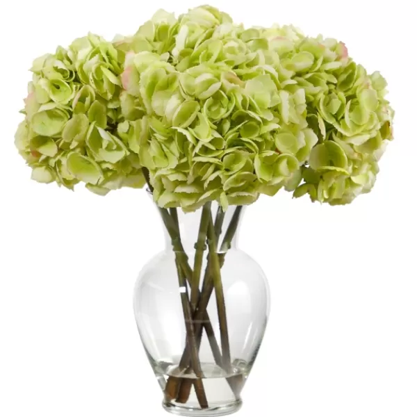 Arrangements & Greenery-Kirkland's Home Watered Hydrangea Bouquet In Round Glass Vase Green