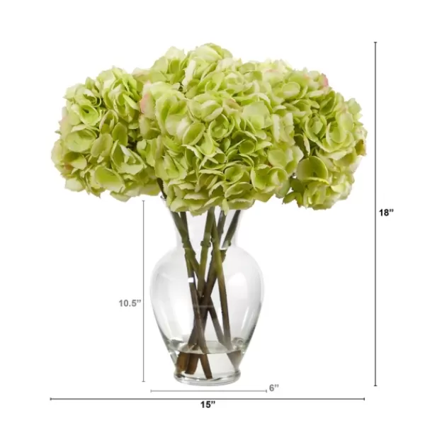 Arrangements & Greenery-Kirkland's Home Watered Hydrangea Bouquet In Round Glass Vase Green