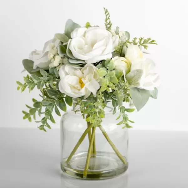 Arrangements & Greenery-Kirkland's Home Watered White Peony Bouquet In Glass Vase White/Green